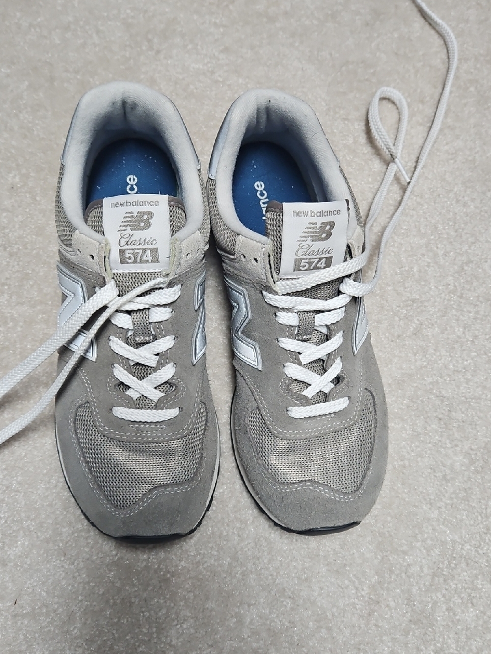 574 New Balance Gray and White Women's Athletic Sneakers
